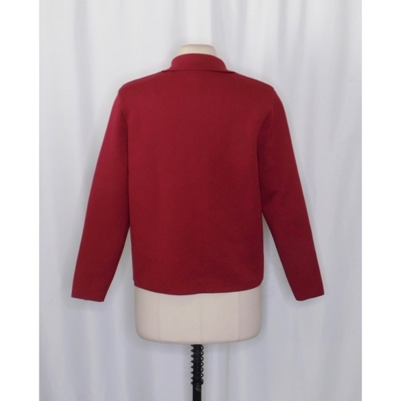 ZARA Floral Button Knit Jacket Blazer Solid Red Knitwear Pockets Knitwear Large - Picture 10 of 16